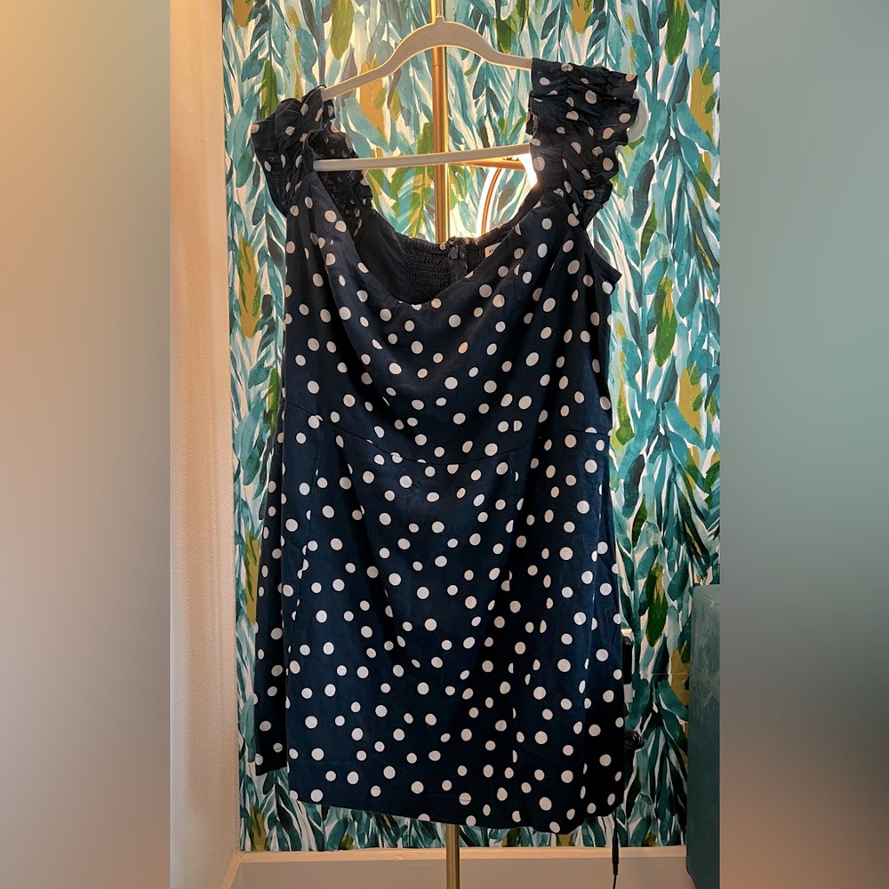 Abercrombie Off-The-Shoulder Corset Mini Dress - Navy Dot Size XL